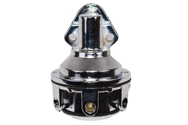 A-Team Performance 12-834 Fuel Pump Small Block Two-Valve Mechanical - Chrome, 6 PSI, 80 GPH - Inline 1/4" NPT Inlet & Outlet with Gaskets - Compatible with Chevy & GMC 262-400 Small Block Engines - Image 1